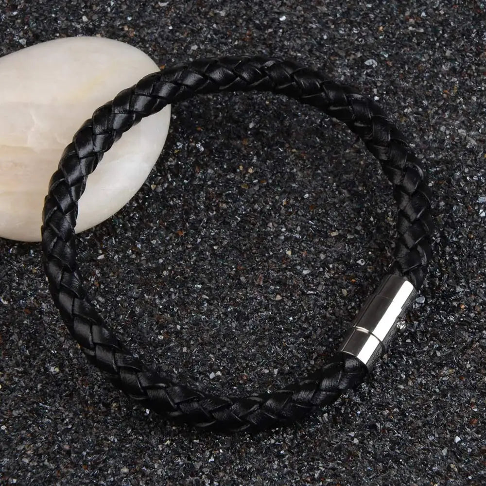 Tickhaus®  Braided Leather Bracelet with Stainless Steel Clasp