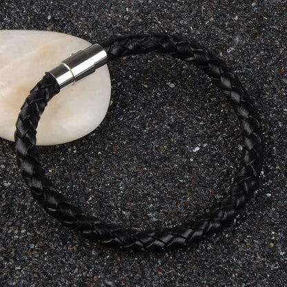 Tickhaus®  Braided Leather Bracelet with Stainless Steel Clasp