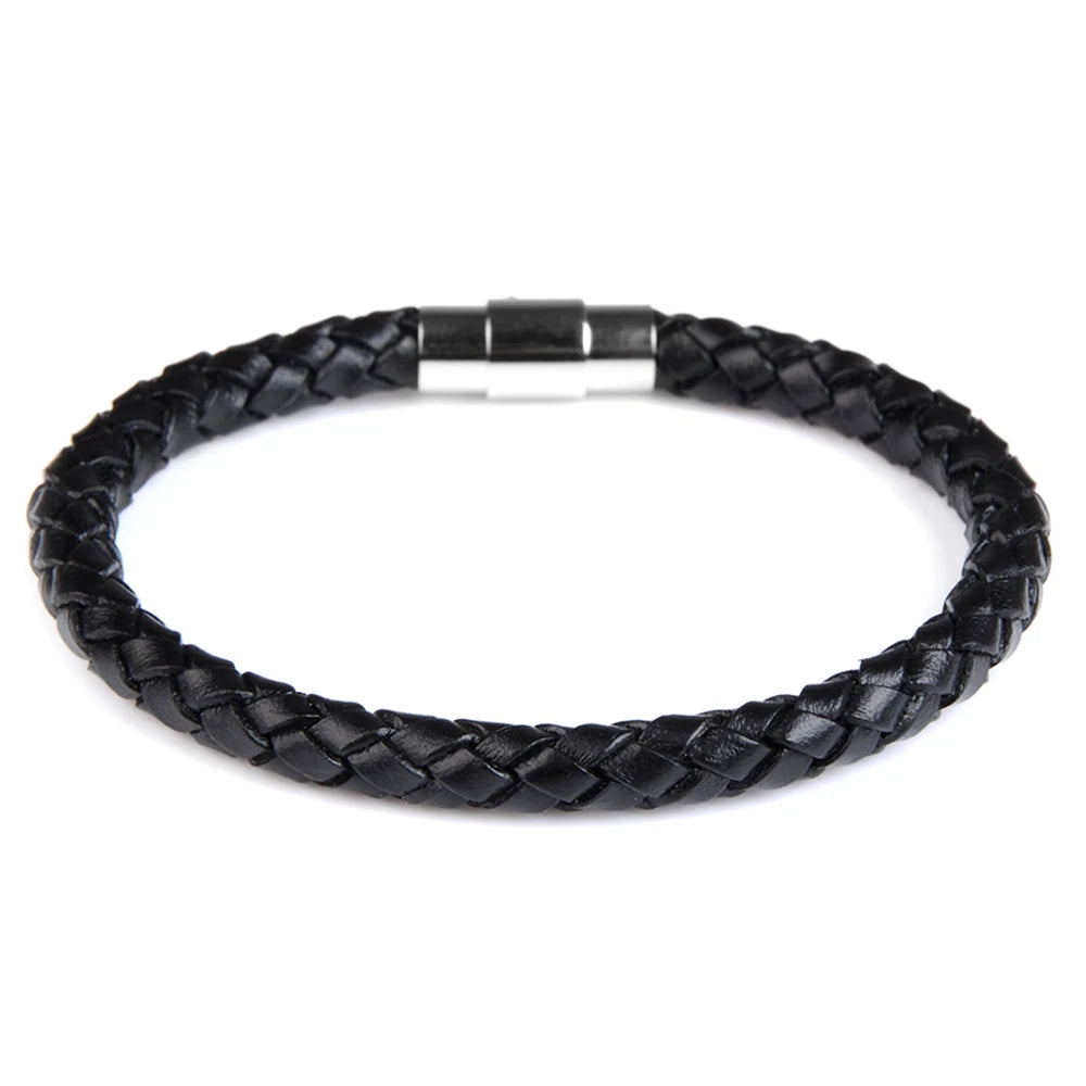 Tickhaus®  Braided Leather Bracelet with Stainless Steel Clasp