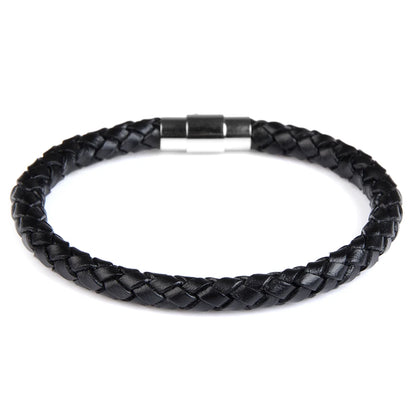 Tickhaus®  Braided Leather Bracelet with Stainless Steel Clasp