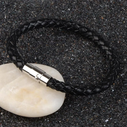 Tickhaus®  Braided Leather Bracelet with Stainless Steel Clasp