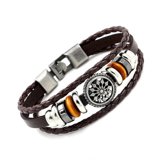 Tickhaus®  Multilayer Leather Bracelet with Vintage Floral Detail