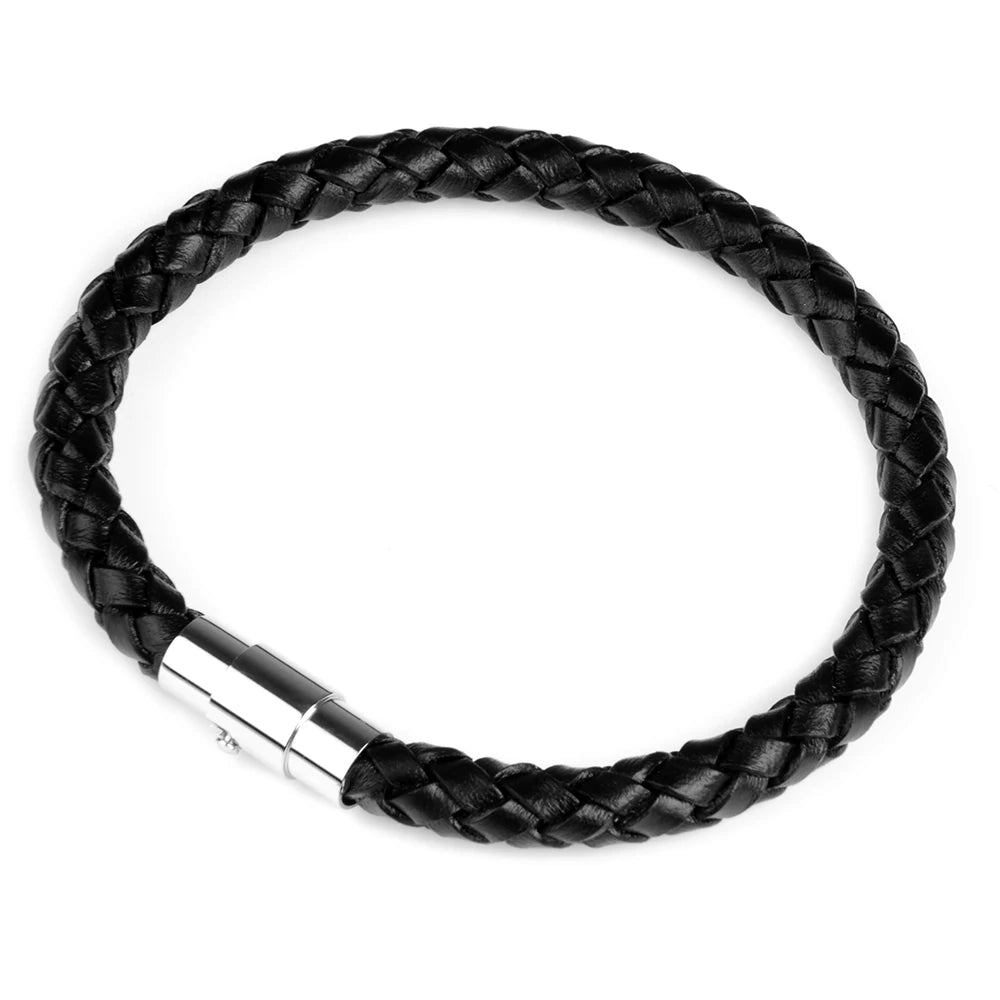 Tickhaus®  Braided Leather Bracelet with Stainless Steel Clasp
