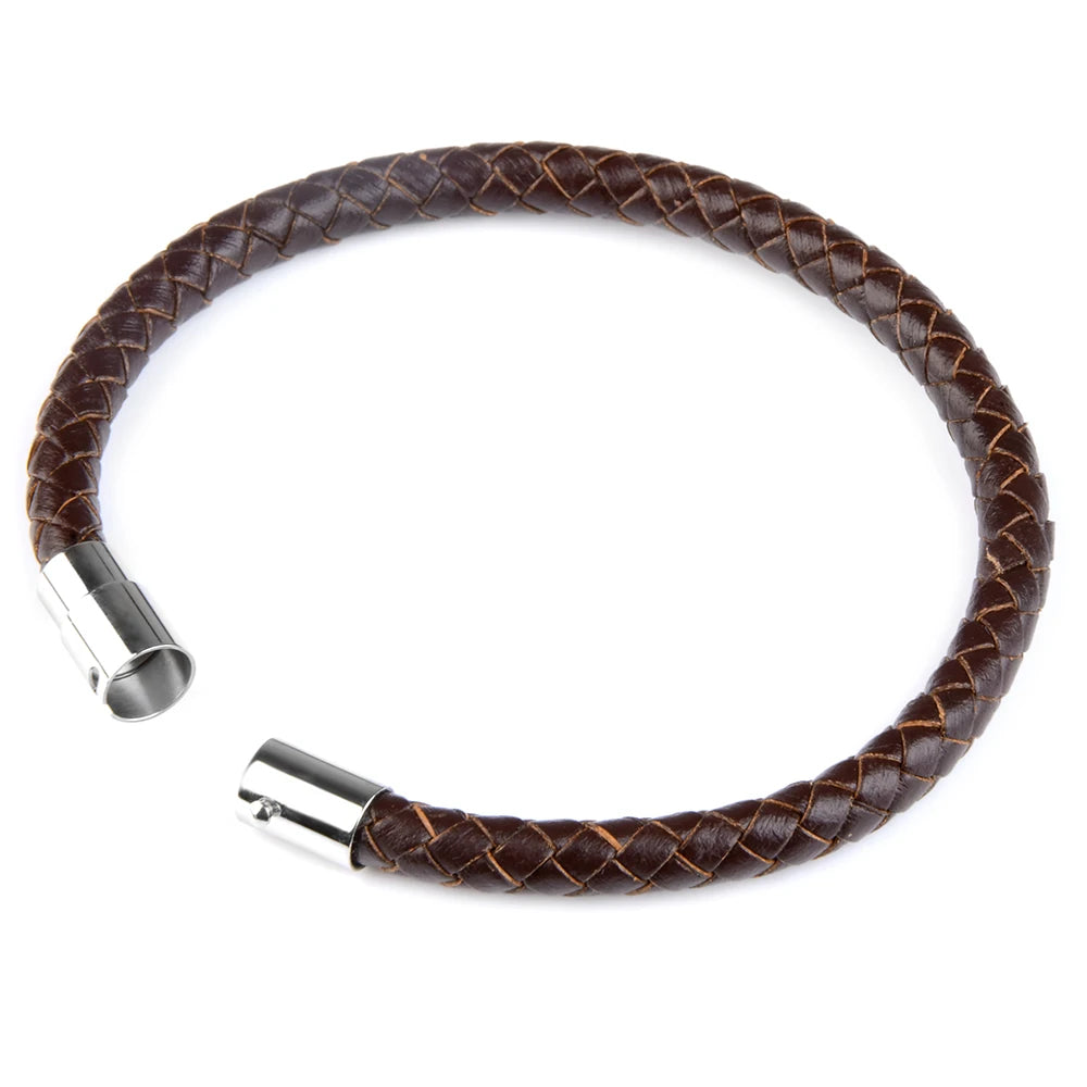Tickhaus®  Braided Leather Bracelet with Stainless Steel Clasp