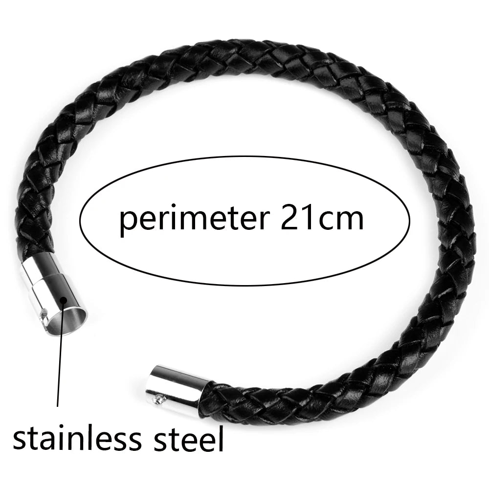 Tickhaus®  Braided Leather Bracelet with Stainless Steel Clasp