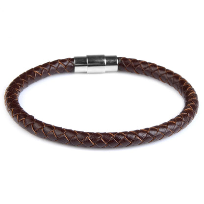 Tickhaus®  Braided Leather Bracelet with Stainless Steel Clasp