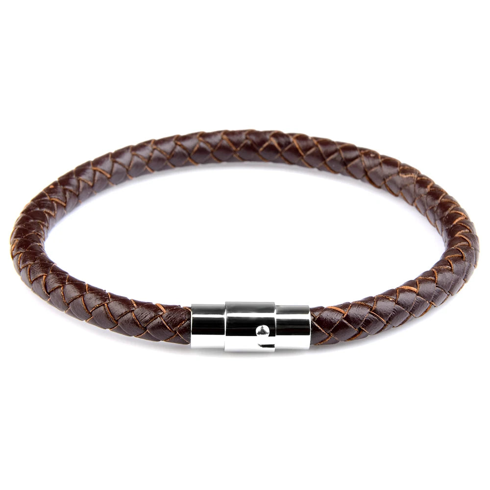 Tickhaus®  Braided Leather Bracelet with Stainless Steel Clasp