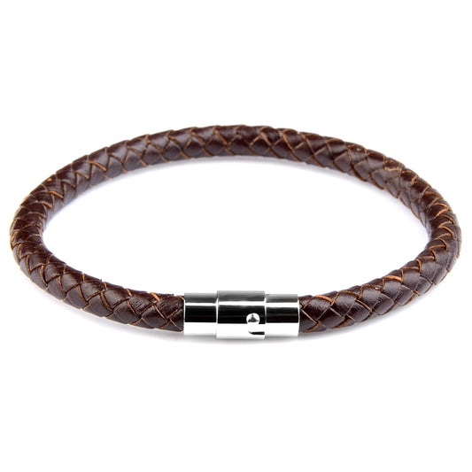 Tickhaus®  Braided Leather Bracelet with Stainless Steel Clasp