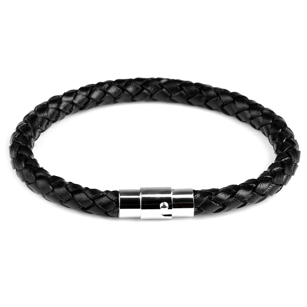 Tickhaus®  Braided Leather Bracelet with Stainless Steel Clasp