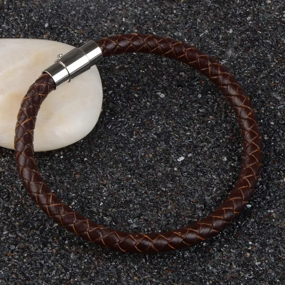 Tickhaus®  Braided Leather Bracelet with Stainless Steel Clasp